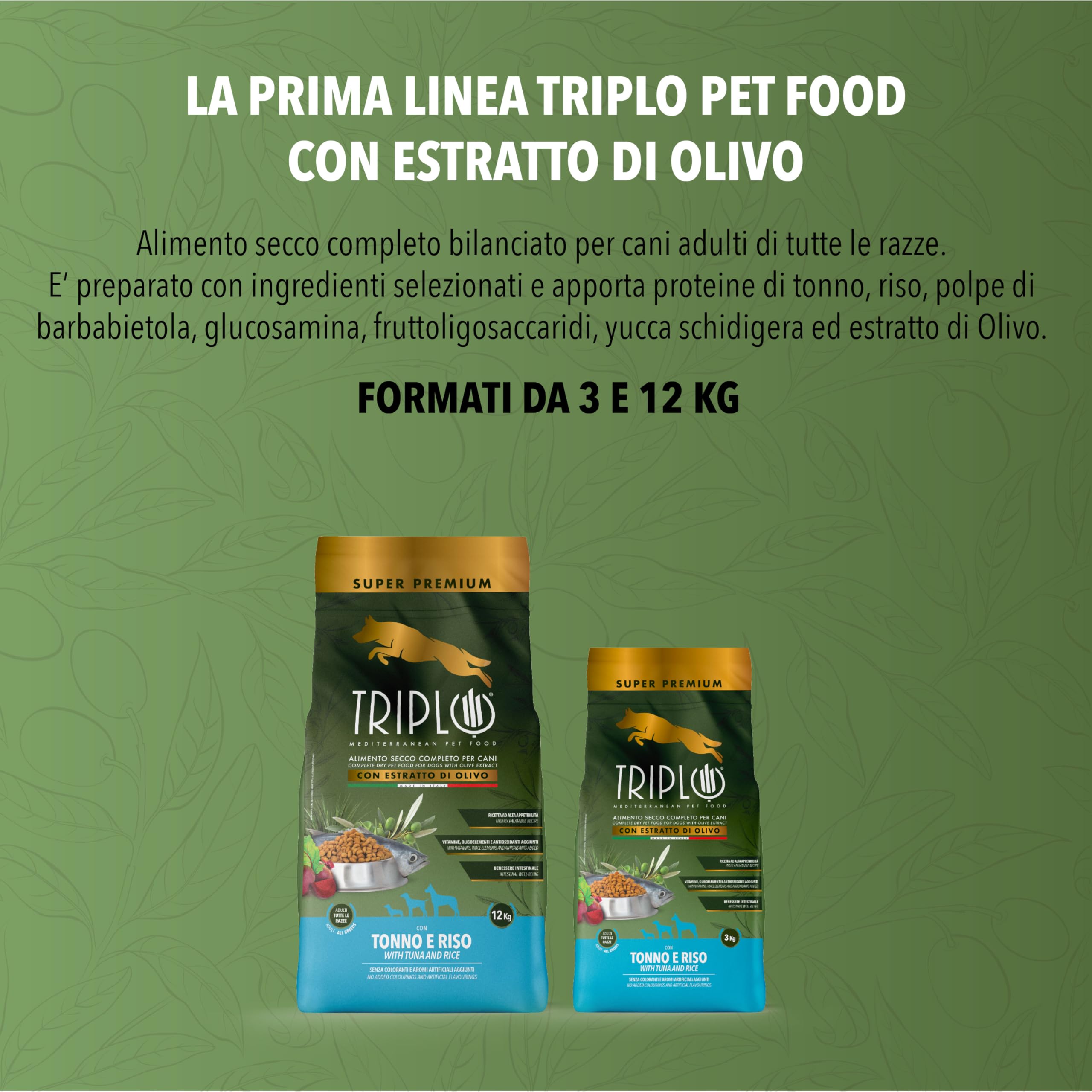 TerComposti - Triplo Pet Food Tonno e Riso 3kg x4, Ideale per Adulti di Tutte le Razze, Pelo Lucido e Folto, Crocchette Cani con Estratto di Olivo, Cibo per Cani Secco Nutriente e Bilanciato