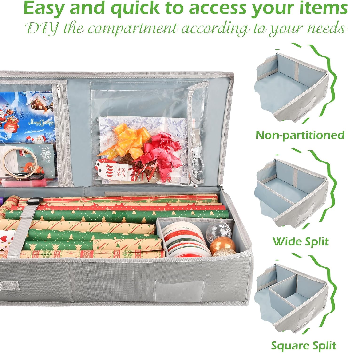 EXLIFBAG Wrapping Paper Organizer Storage for Christmas Gifts Wrapping Pape, Fits Ribbon, Ornaments, Holiday Accessories, 40"