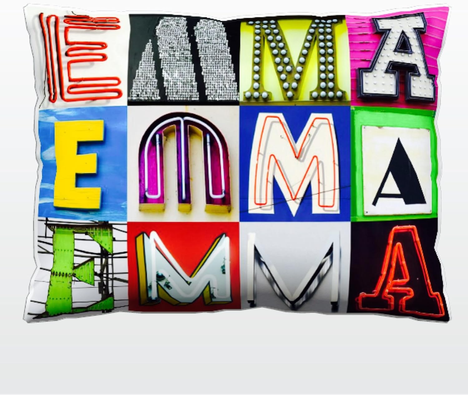 Personalized Pillow featuring the name EMMA in sign letter photos (12"x16")