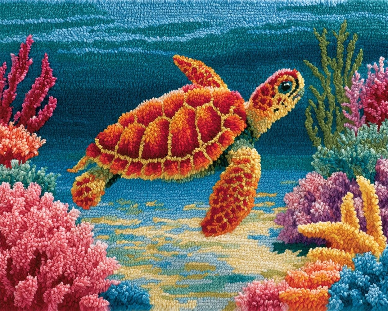 FWRTYCB Latch Hook Rug Kits,Sea Turtle and Colorful Corals Grass