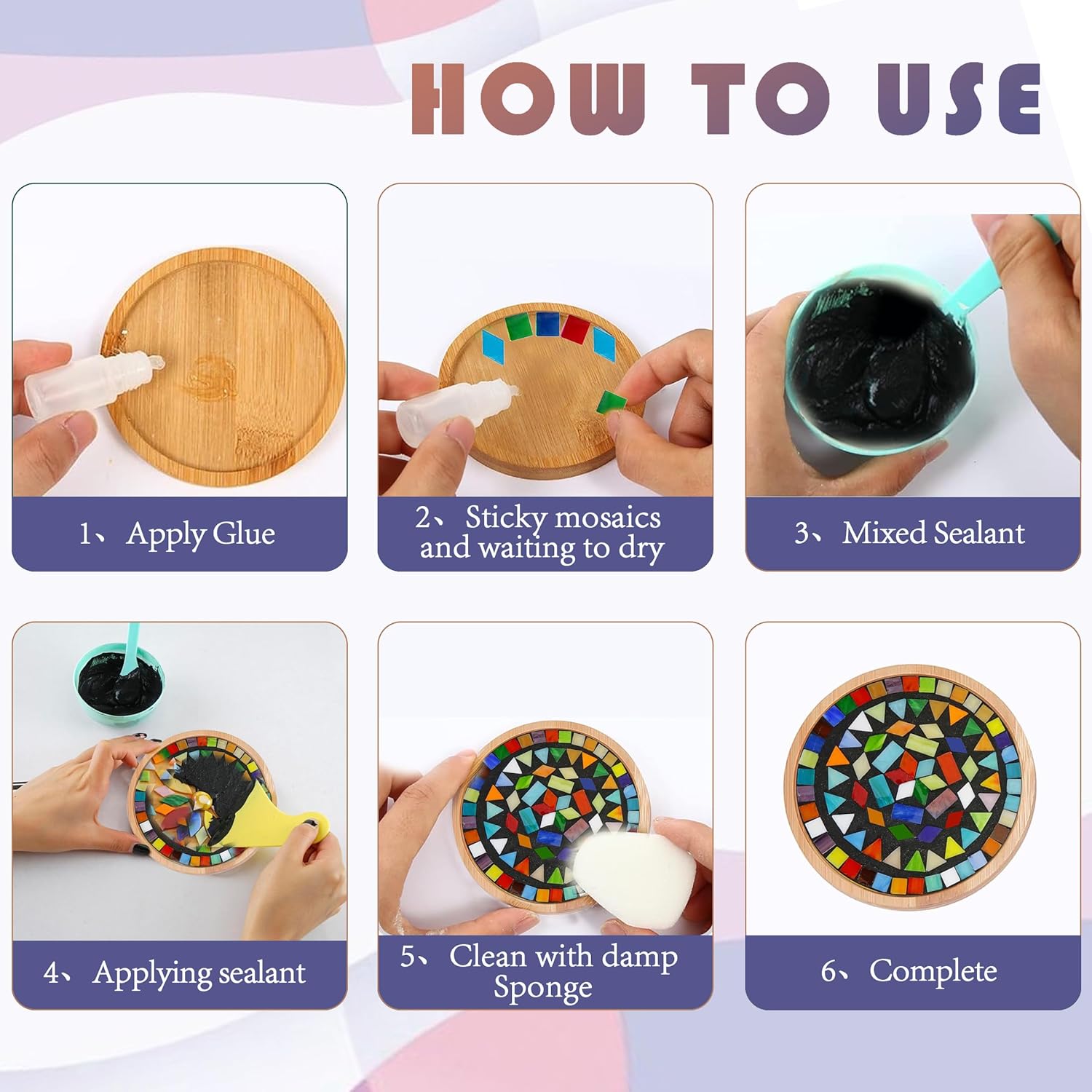 DIY Mosaic Craft Kit for Adults,Stained Glass Kits Mosaics Tiles for Crafts with Large Wooden Coaster Making Materials Package,Mosaic Ceramic Supplies for Women Beginners Handmade Decor Gifts