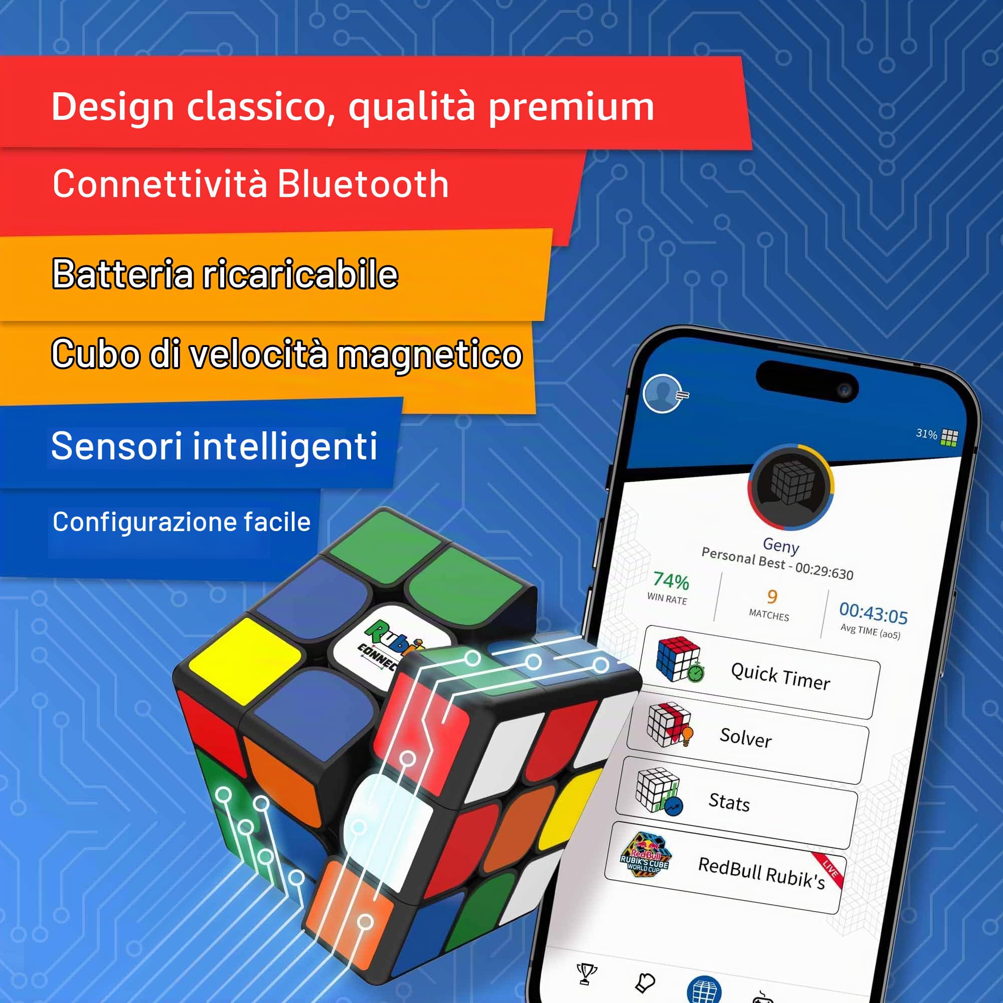 Rubik’s Connected by GoCube: il cubo di Rubik elettronico connesso che ti consente di competere con amici e cubers in tutto il mondo. Rompicapo STEM abilitato per app che si adatta a tutte le età