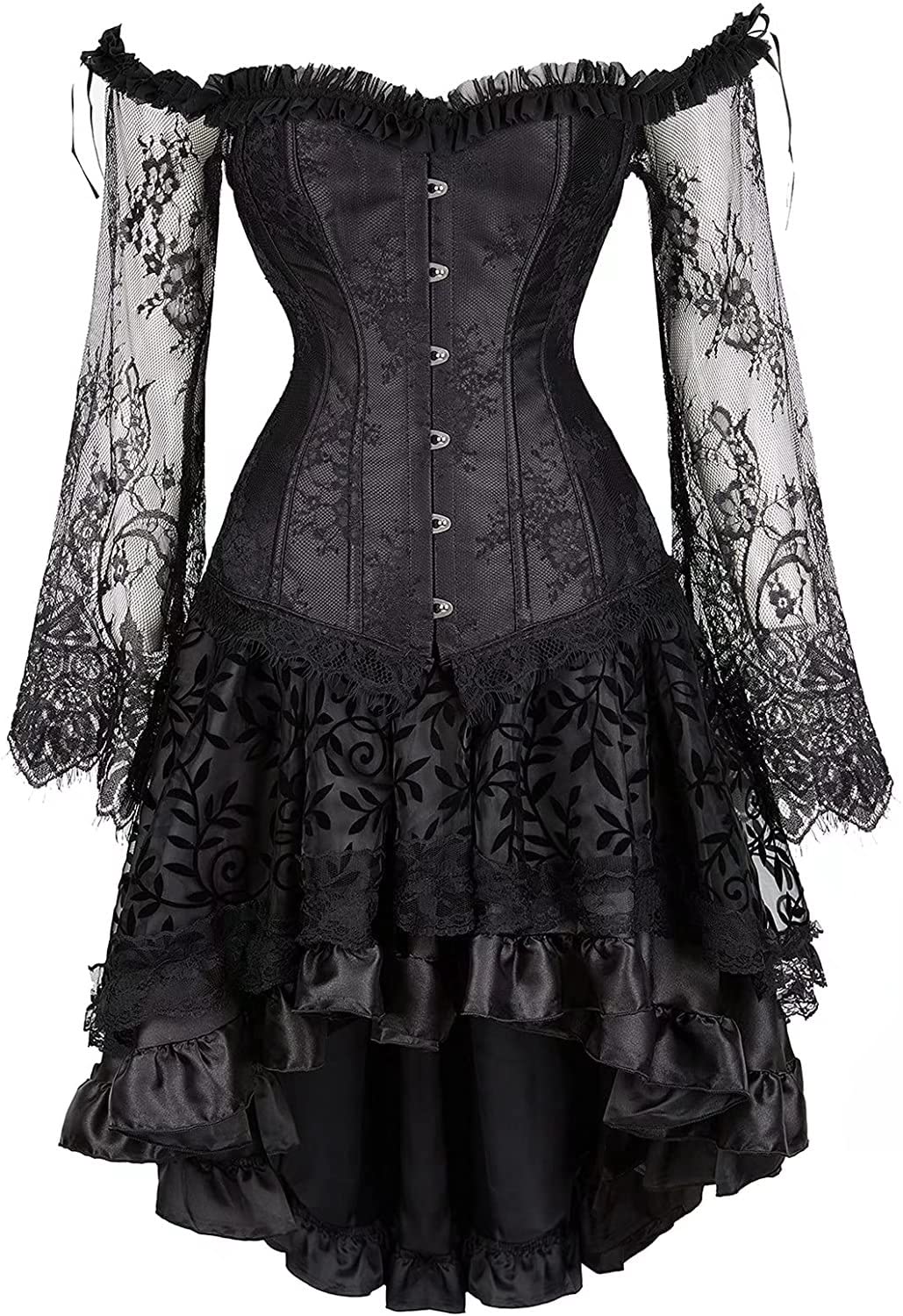 Josamogre Korsett Kleid Damen Corsage Korsage Korsettkleid Lange Ärmel Schnüren Vintage Sexy Gothic Frauen
