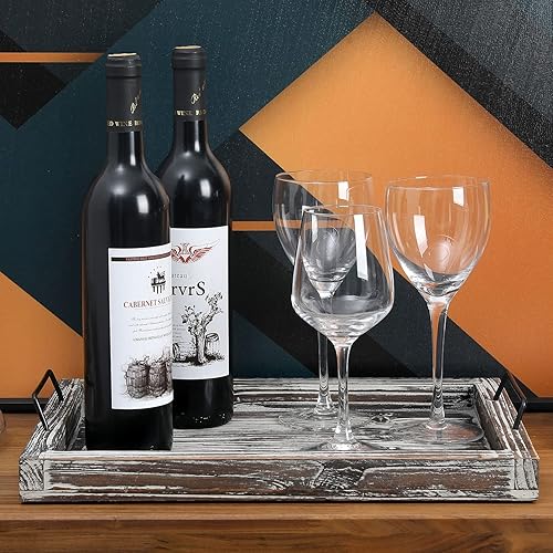 Miniatura 2 de MyGift - Juego de 2 bandejas rectangulares con asas de metal, acabado rústico de madera blanca