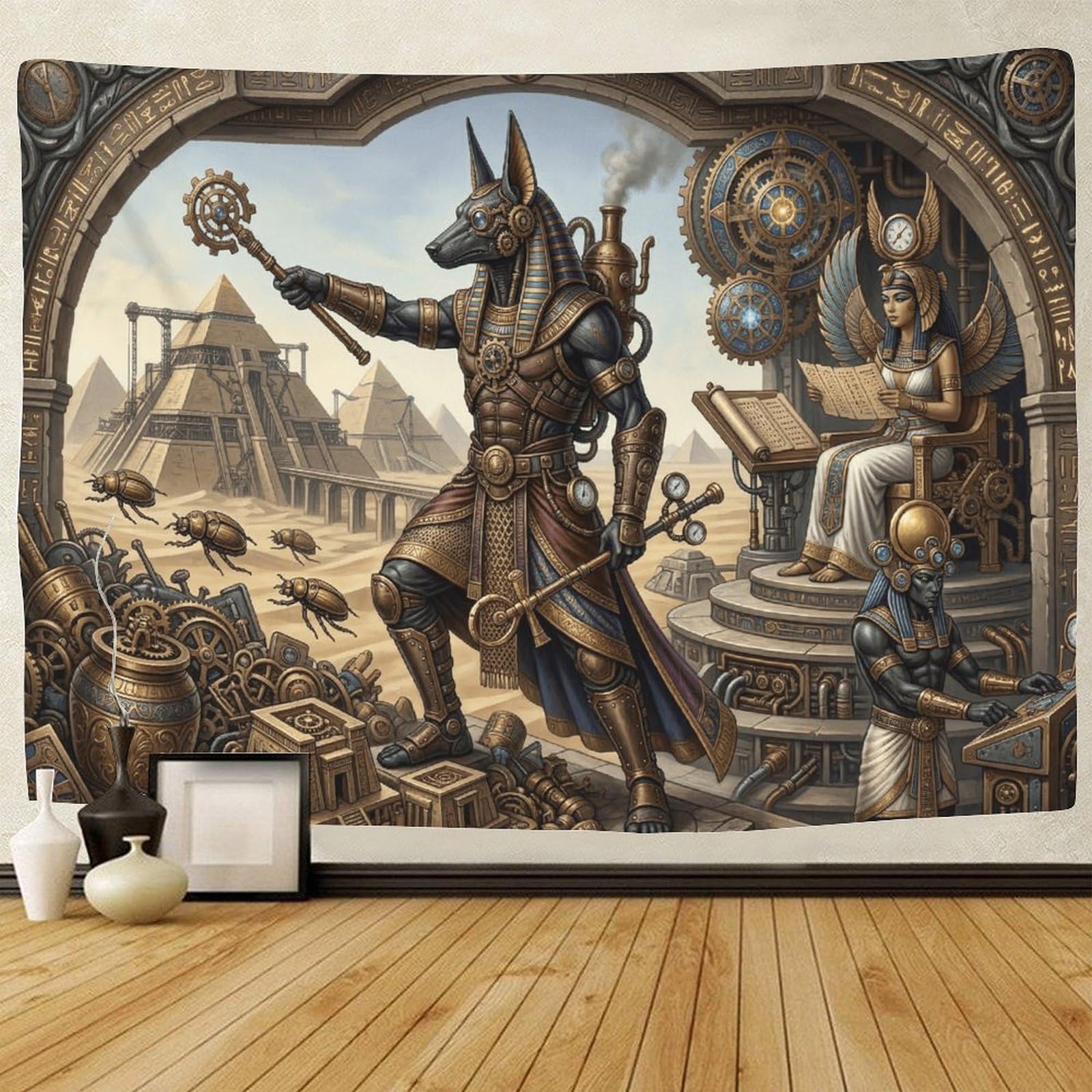 GPMNBCXZK Egyptian Anubis Wall Tapestry Steampunk Bedroom and Living Room Decor Home 3D Printed Wall Art 130cmx150cm