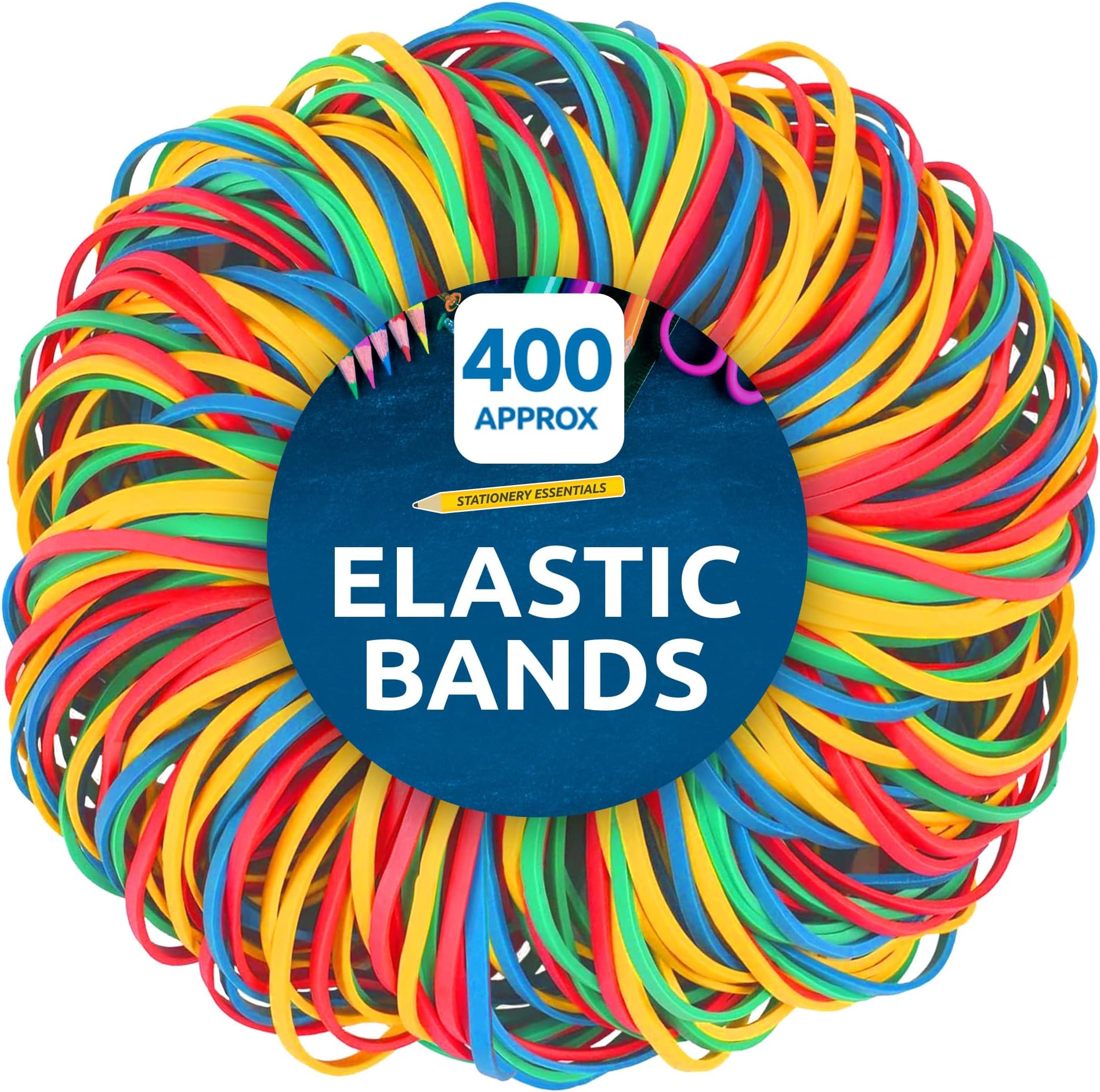 SOL 400pk Elastic Bands Coloured Thick Rubber Loops in Various Sizes for Home & Office Use, Secure Binding for Bundling & Organising, Flexible Stationery Accessory