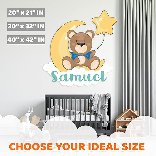 Miniatura 3 de Calcomanía de pared con nombre personalizado, diseño de nubes de oso, luna y estrella I, para dormitorio, decoración de pared para habitación de
