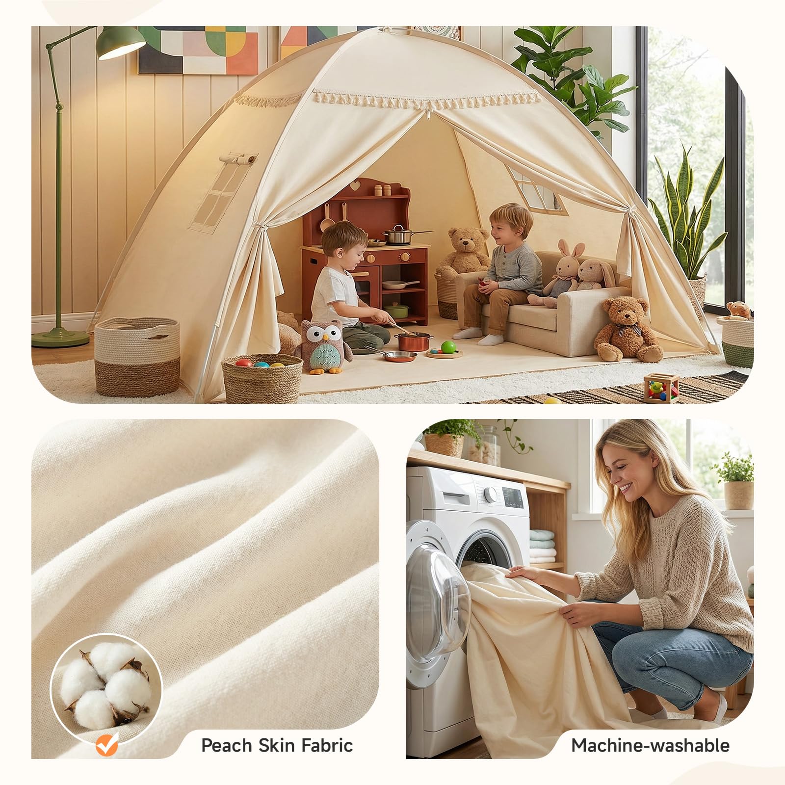 Tente de lit pour chambre d'enfant - Tente pour enfants : sol lit enfants caverne tente maison de jeu intérieure - portable et pliable lit double lit superposé rideaux - grande taille filles et