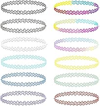 Lot de 12 colliers de tatouage pour filles, collier en dentelle stretch à la mode, ensemble de bijoux gothiques à col élastique pour femmes, adolescentes