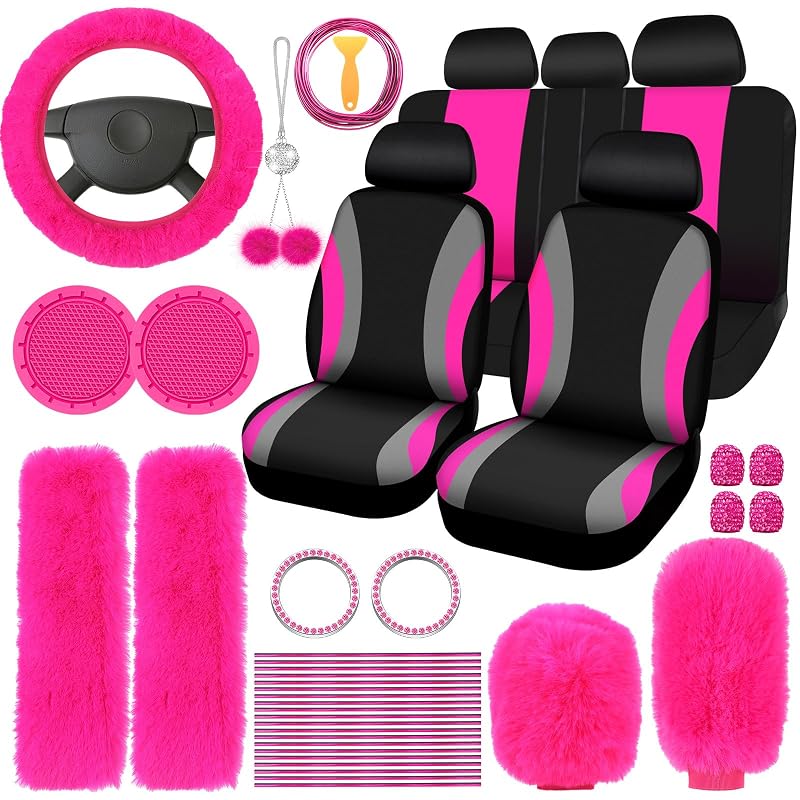 Kit de Capas para Banco Automotivo ROCEEI com Acessórios Internos Vermelho-Rosa, 43 peças