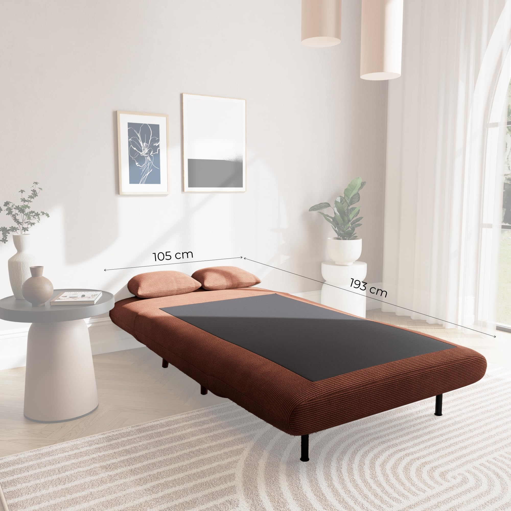 Bestmobilier Lumi Banquette Convertible clic clac 1 Place - Velours côtelé | Terracotta, couchage quotidien, petit canapé convertible design pour salon, chambre ou studio