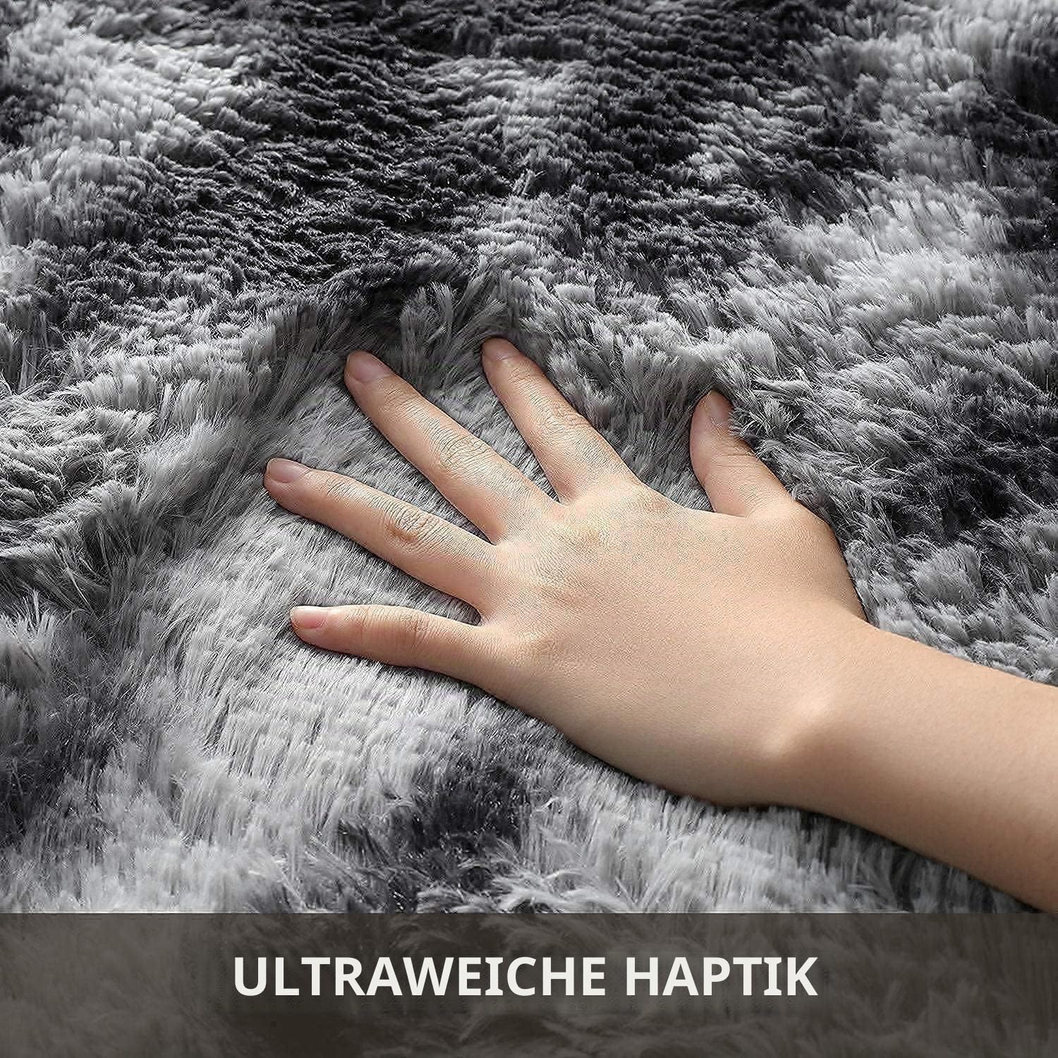 Calore Flauschiger Teppich Wohnzimmer Schlafzimmer Hochflor Anti-Rutsch Weich Moderne Teppiche Kinderzimmer (Grau Schwarz, 160 x 200 cm)