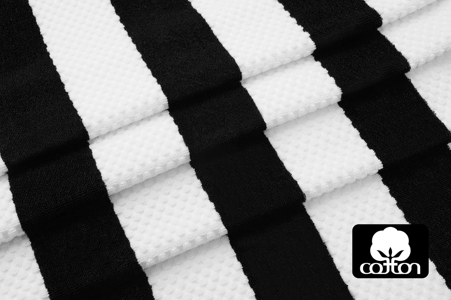 COTTON CRAFT Beach Lounge Chair Cover – 2 Pack Euro Spa Waffle Terry Towel Cabana Stripe Pool Chair Cover - 100% Cotton - 450 GSM Absorbent Quick Dry - Oversized 32 W x 82 L x 7 inch Pocket - Black