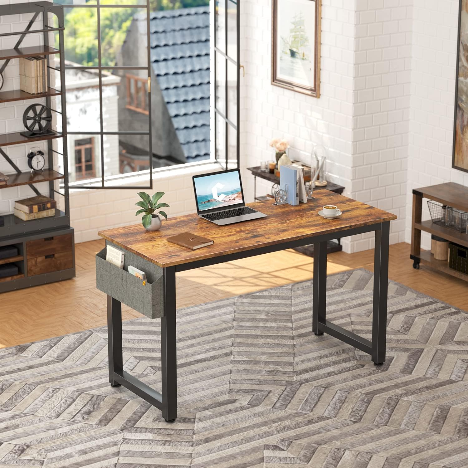 Cubiker Computer Desk 40" Sturdy Office Desk Modern Simple Style Table for Home Office Use, Notebook Writing Desk with Extra Strong Legs, Rustic Brown