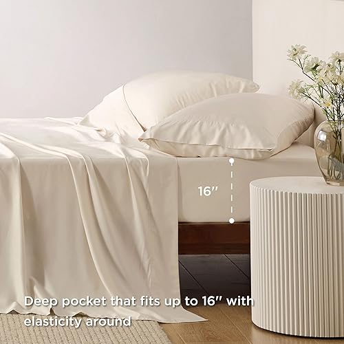 Miniatura 4 de Bedsure - Juego de sábanas y sábanas tamaño queen, rayón derivado del bambú, refrescantes, esquinas tipo bolsillos profundos de 16 pulgadas, suaves