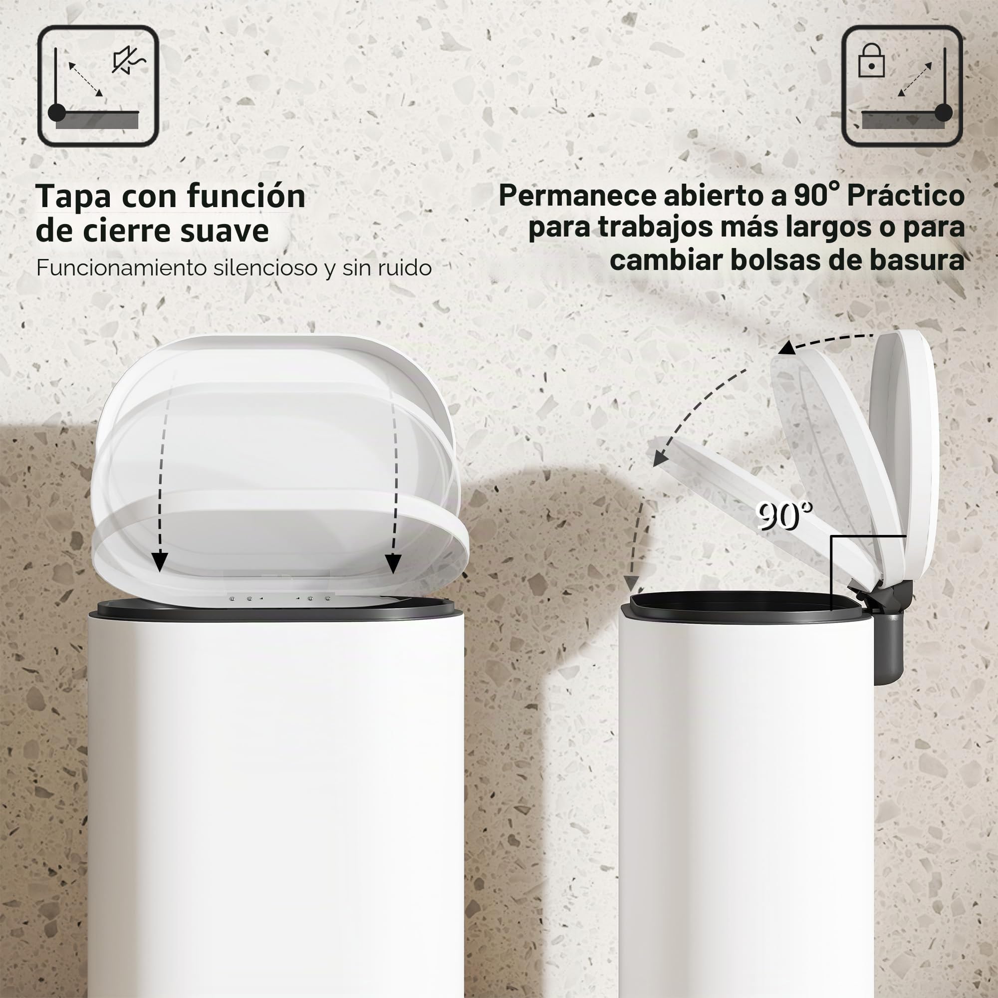 HOMCOM Cubo de pedal 12L, blanco, 30x25.5x37.5cm