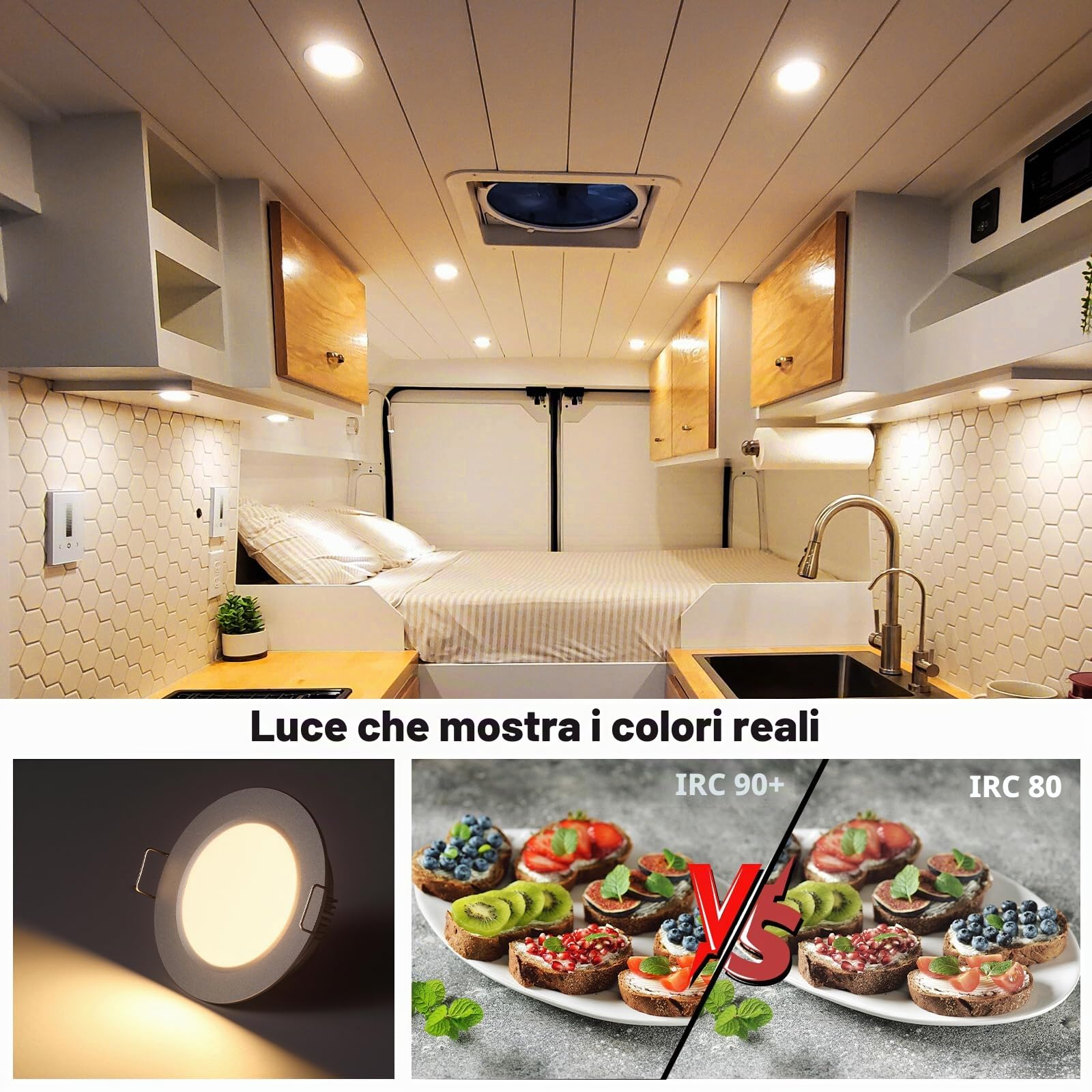 acegoo Faretti LED da Incasso DC 12V Lampada Soffitto Downlight Rotondo Plafoniera 3000K IP64 per Camper Barca Roulotte Furgone Cucina Bagno Cartongesso Mobile, 6 Pezzi Bianco