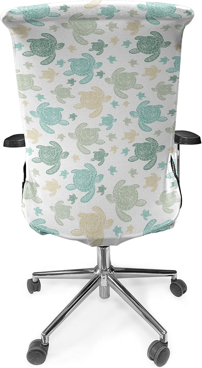 Ambesonne Turtles Office Chair Cover, Illustration of Repeating Motifs of Animal Print in Assorted Tones, Stretchable Decorative Universal Size High Back Printed Slipcover, Seafoam Grey