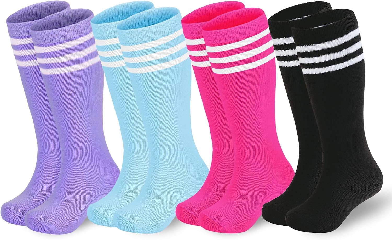 American Trends 4 Pairs Toddler Soccer Socks Kids Youth Baseball Sock Boys Girls knee High Striped Socks Cotton Tube Sock