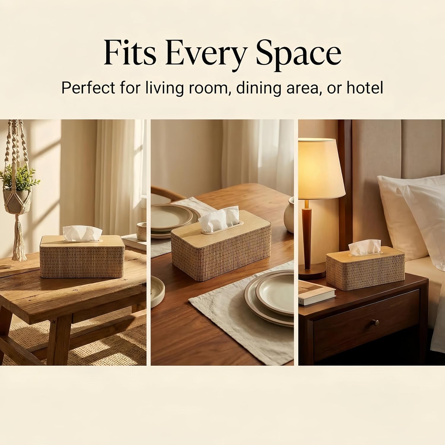 Bamboo Woven Tissue Box Cover, Rattan Tissue Box Holder Decorative Wicker Tissue Box for Bathroom Living Room Kitchen, Farmhouse Natural Tissue Paper Box Organizer (2)