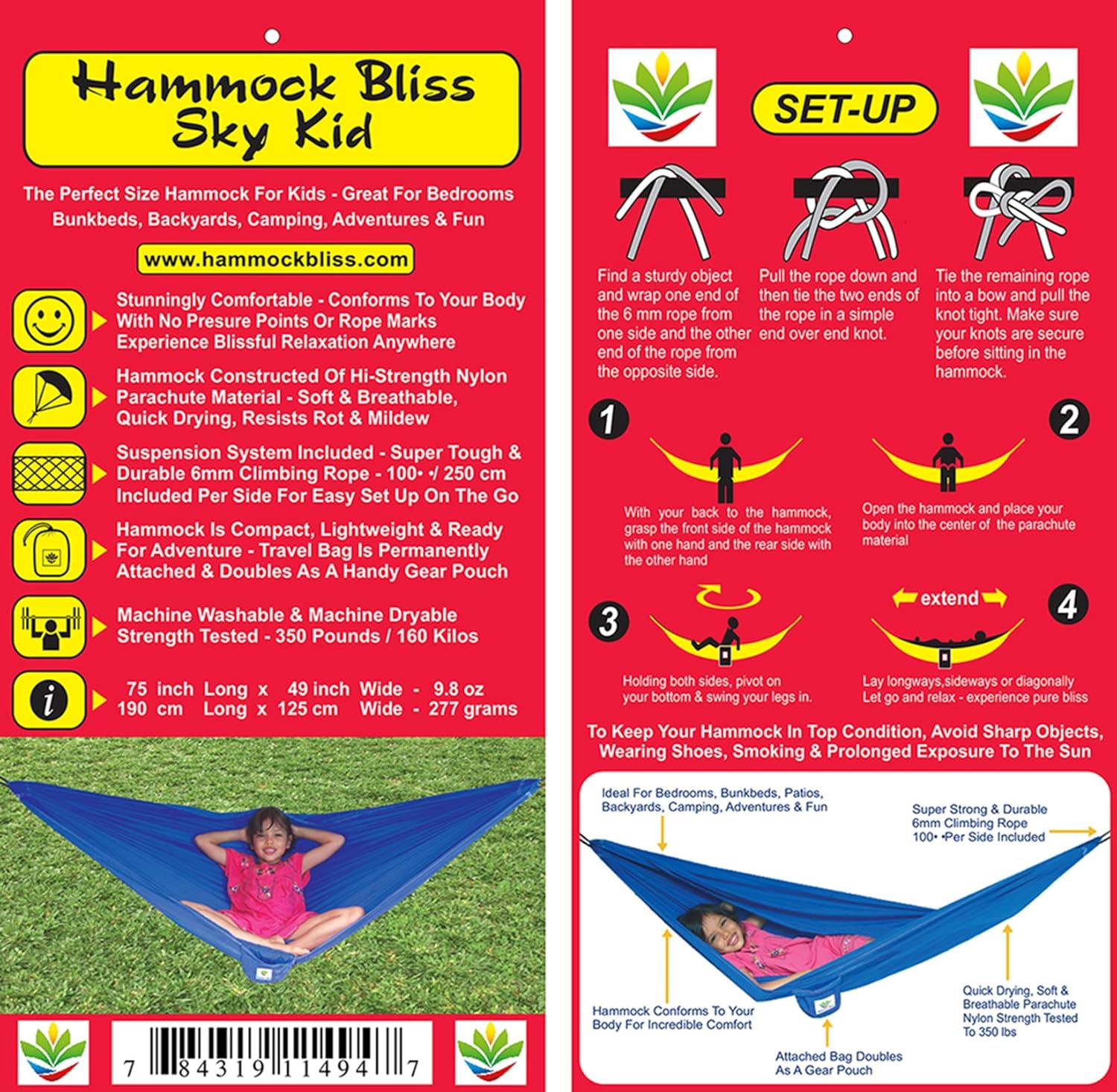 Sky Kid Hammock - Kid's Hammock - Small Camping Hammock, Camping Gear, Indoor/Outdoor - The Ideal Starter Hammocks for K I D S