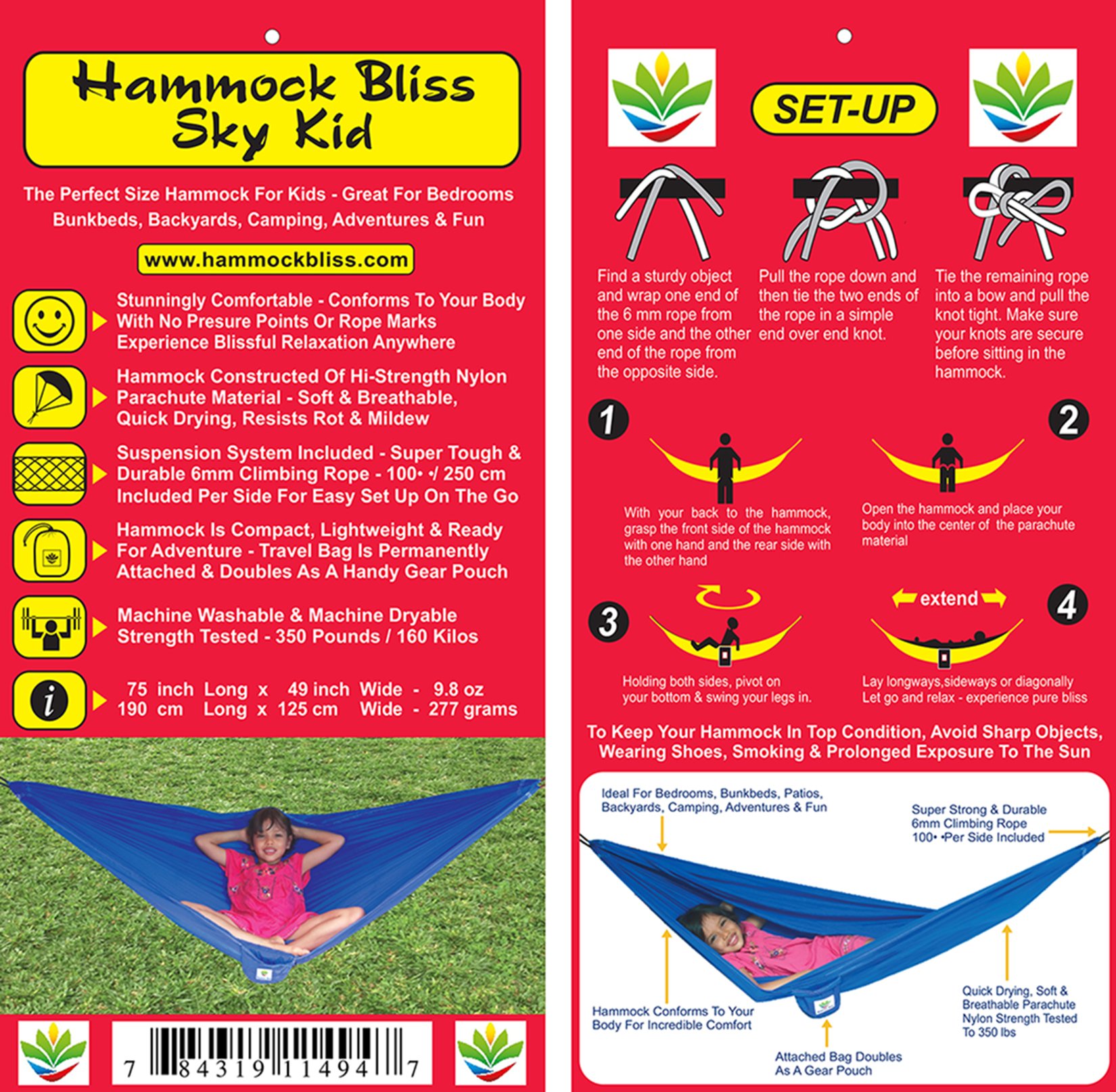 Sky Kid Hammock - Kinder-Hängematte - Kleine Camping-Hängematte, Campingausrüstung, Indoor/Outdoor - Die Ideale Starterhängematten für K I D S