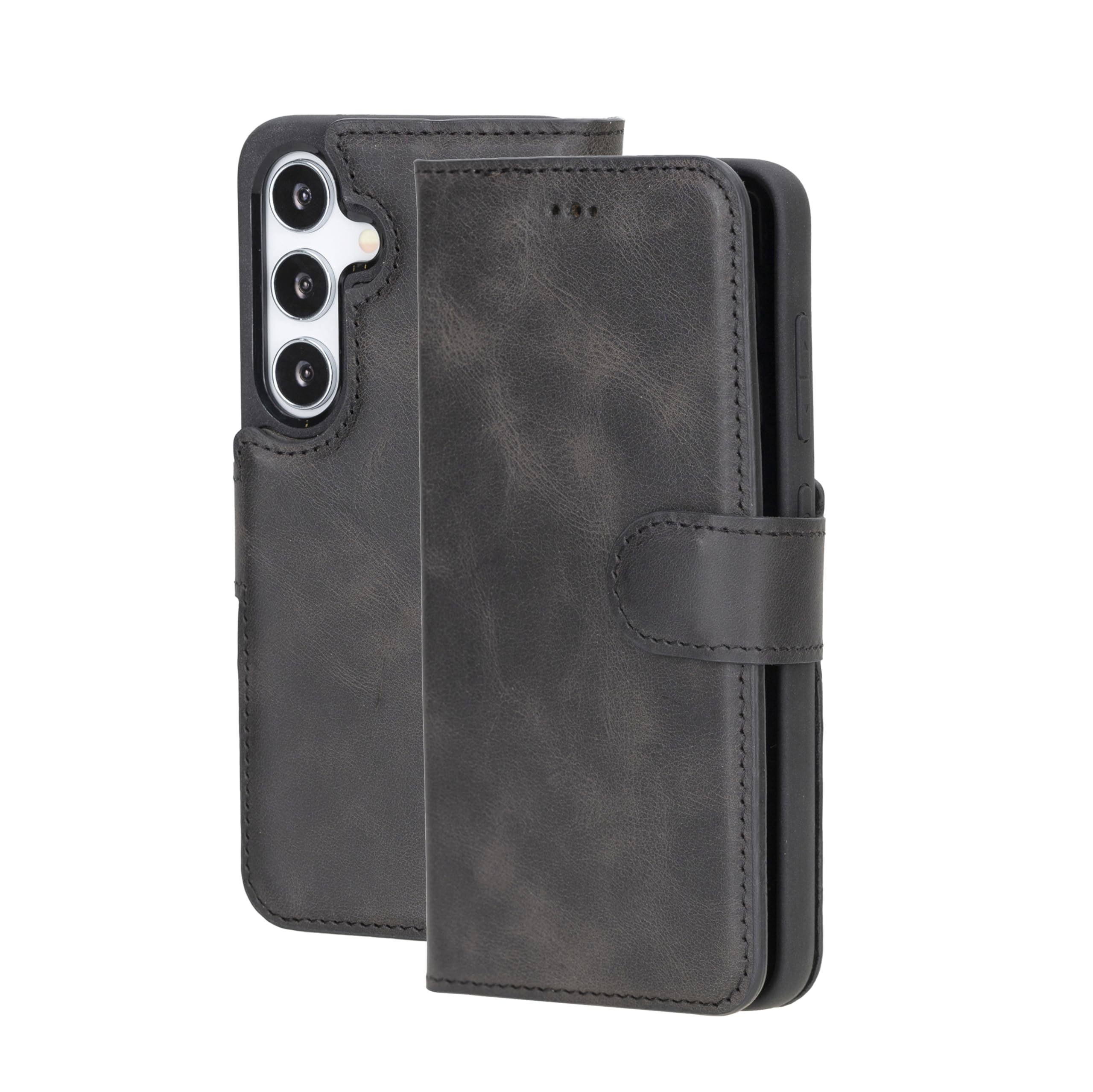 HARDISTON Genuine Premium Leather Handmade Wallet Case for Galaxy S25 Plus, Detachable Strong Magnetic Flip Cover with Card Holders and Kickstand (