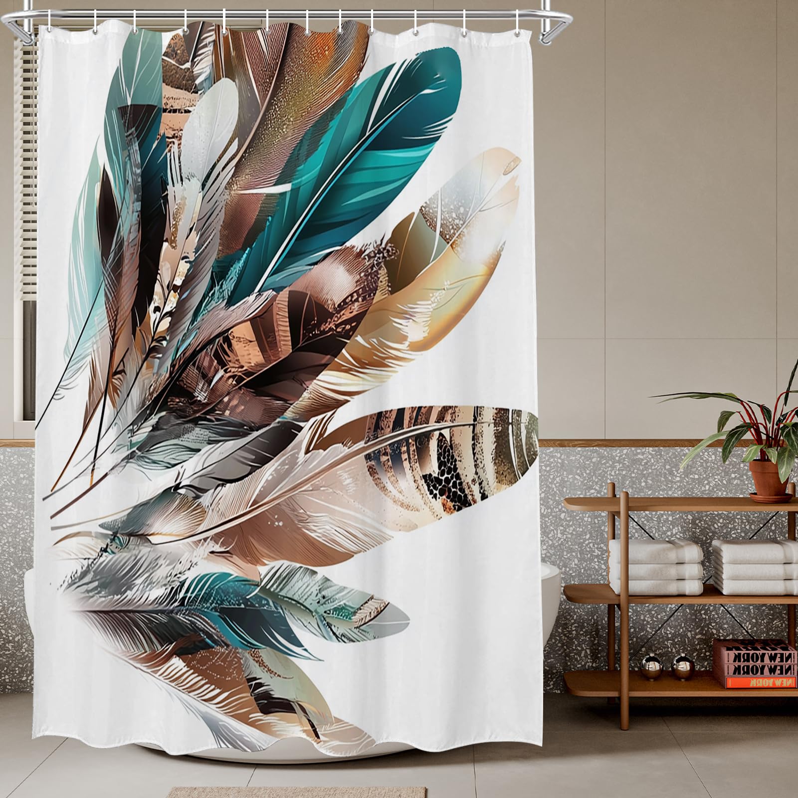 TheBlackSpot Boho Feather Shower Curtain Native American Colorful Feathers Bath Curtains Decor Sets Grommet with Hooks 72W x 72H inches Colorful