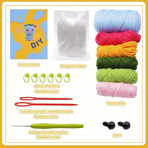 Miniatura 2 de IMZAY Paquete de 3 kits de ganchillo, kit de ganchillo para principiantes, kit de animales de ganchillo con video tutorial, 2 ganchillos, hilos de