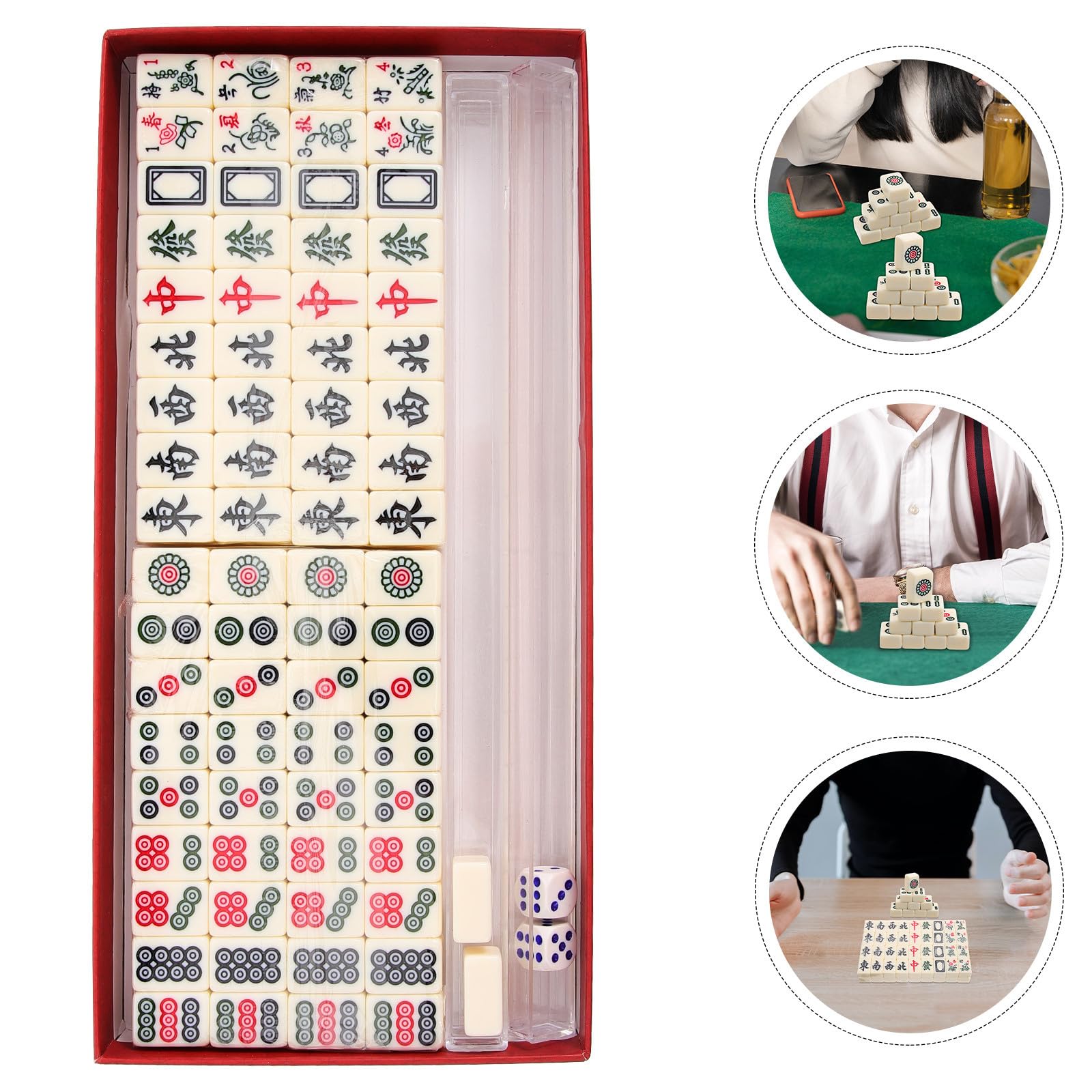 Kleiner Mahjong Reiseset Weiß aus Melamin und PVC Tragbares Tischspiel mit Kompletter Ausstattung für Riegel und Partys Stressabbauendes Kreatives Spiel