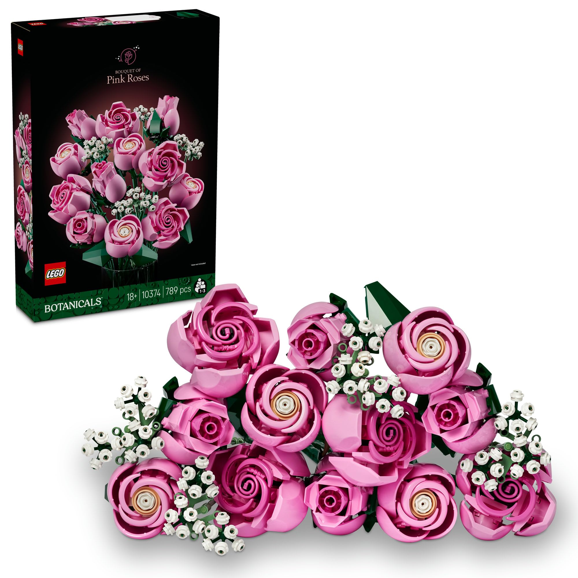LEGO Botanicals Pink Rose Bouquet Building Kit for Adults - Display Model Incl. Floral Figure with Moving Leg, Gold Coin and Wish Decorations - Gift Idea for Spring Festival - 10368