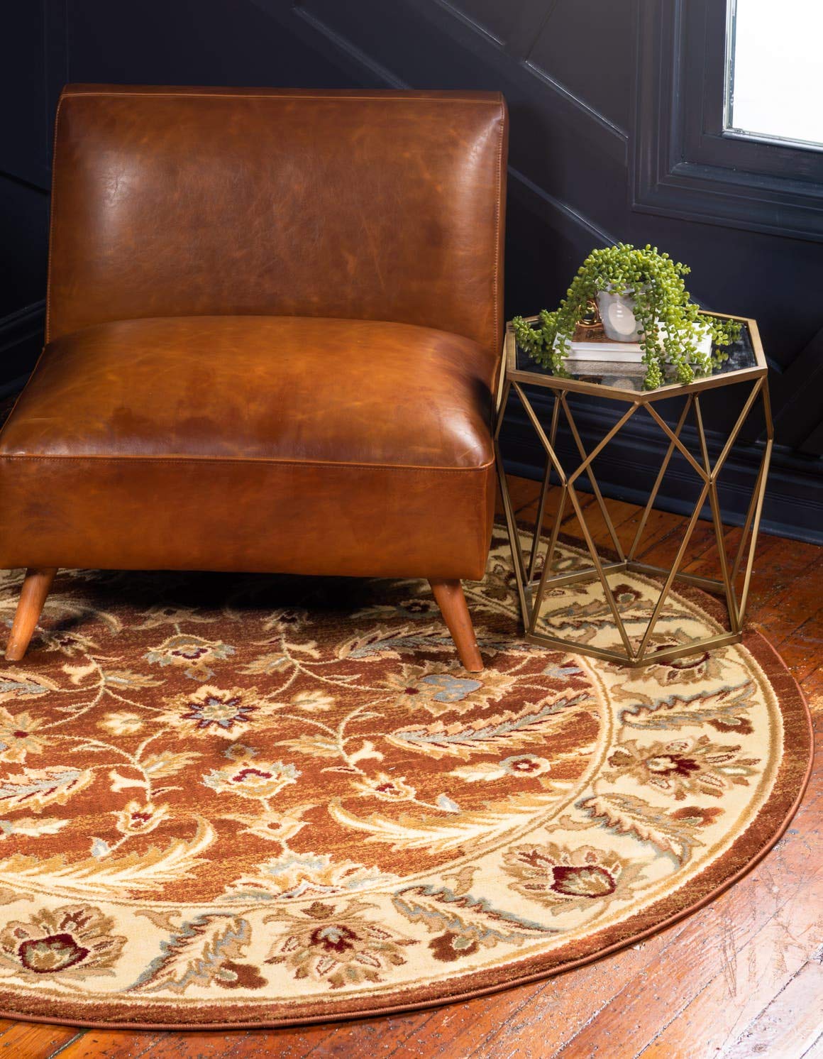 Unique Loom Voyage Collection Traditional Oriental Classic Intricate Floral Design Area Rug (8' 0 x 8' 0 Round, Terracotta/Ivory)