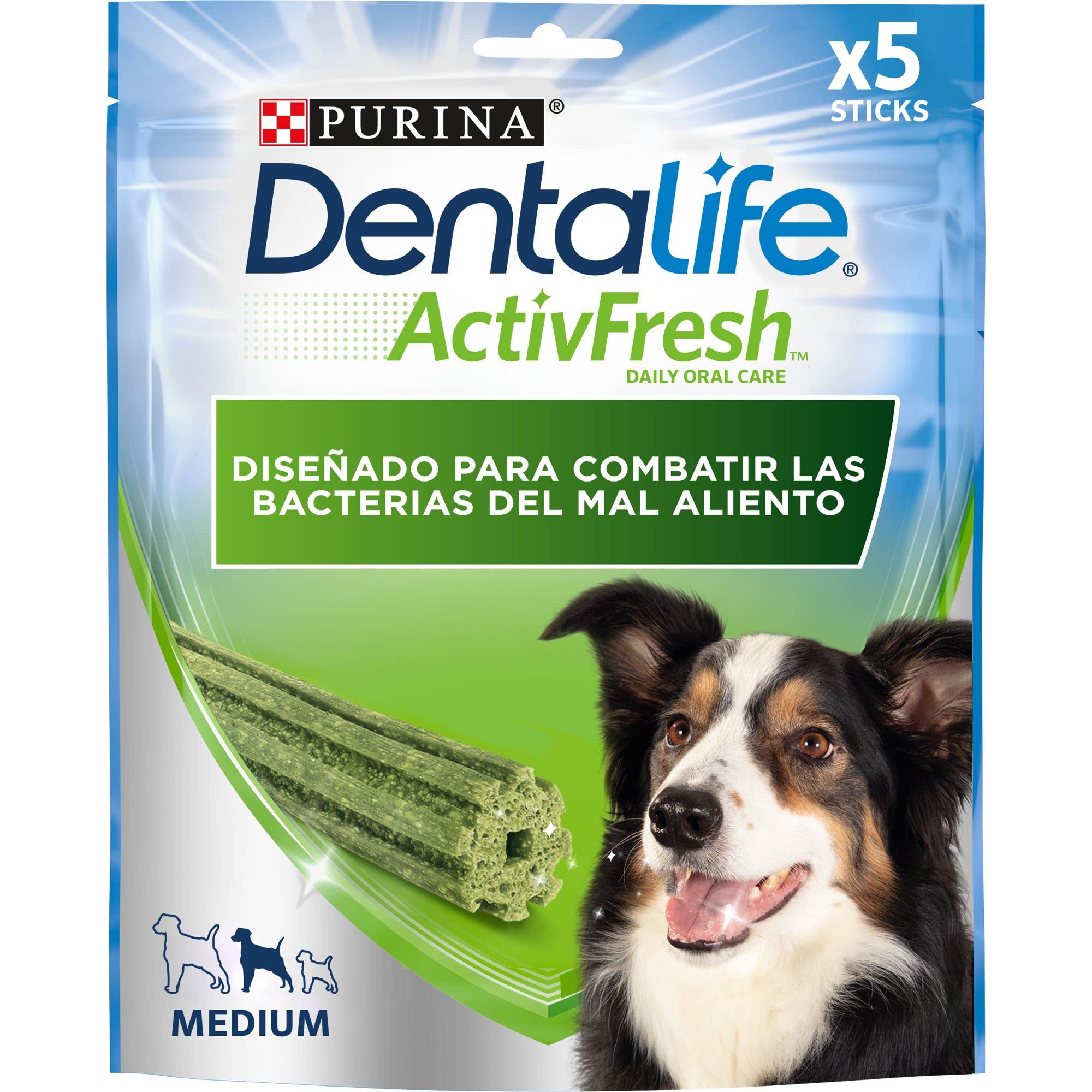 Purina Dentalife Activfresh Medium, Snack Dental, mal aliento, premio para perros medianos , 5 sticks x 6 unidades