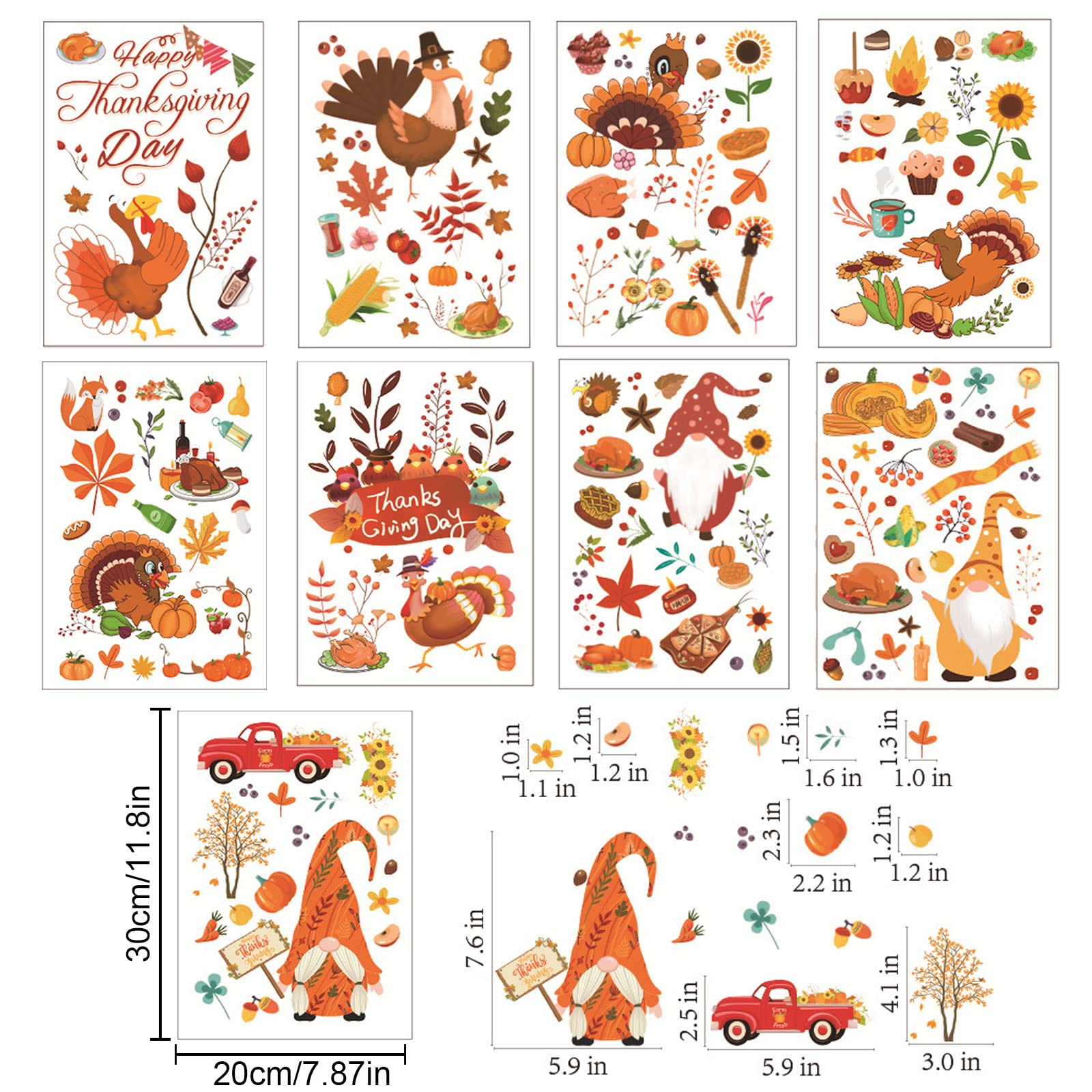 8x Herbst Fensterbilder Selbstklebend - Kürbis & Ahornblatt Deko