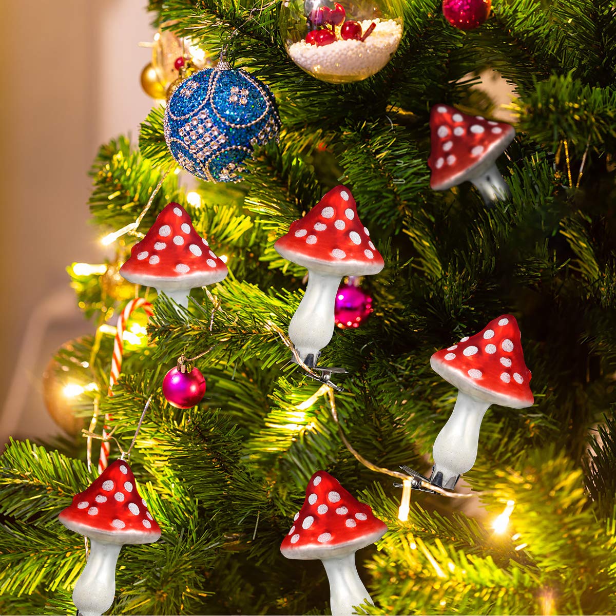 Amazon.co.jp: キノコオーナメント ガラス塗装オーナメント ワニ口