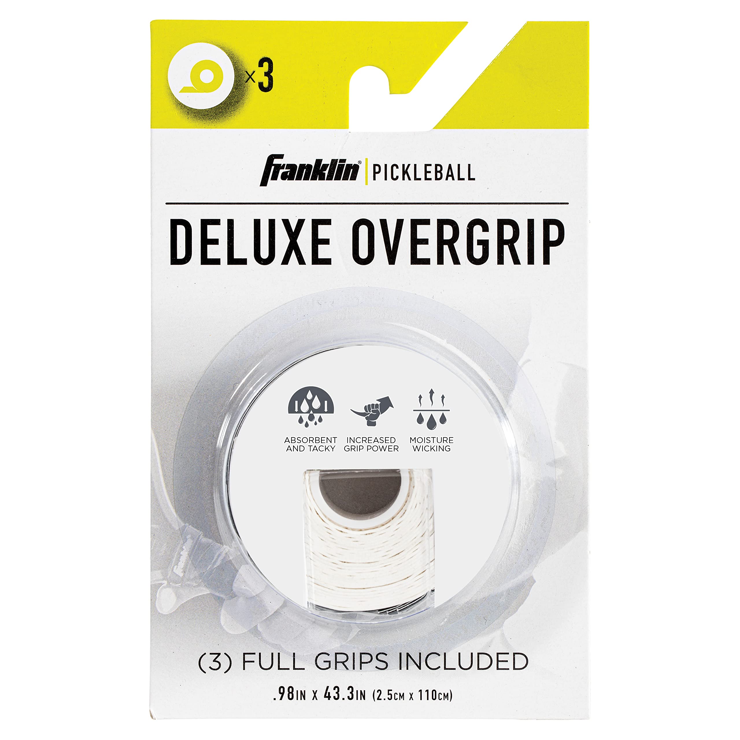 Franklin Sports Pickleball Paddle Overgrips - Provides Extra Grip - Slight Tackiness - Durable & Strong - White