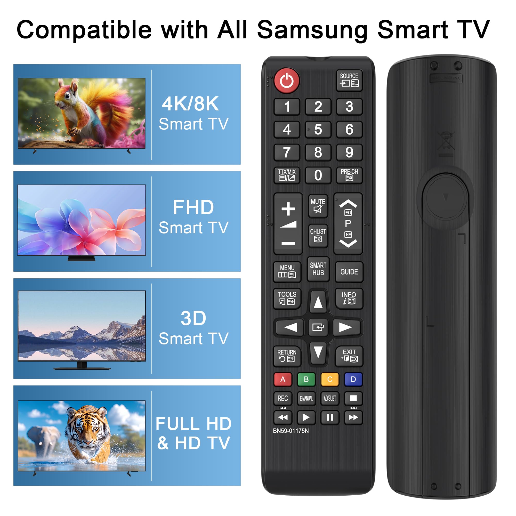 Télécommande pour Samsung TV Universelle - Compatible Uniquement avec Toutes Les Téléviseurs Samsung (Noir)