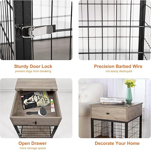Miniatura 5 de IDEALHOUSE Muebles de jaula para perros, perrera de 27 pulgadas, para uso en interiores, a prueba de mordeduras, almacenamiento con tapa abatible,