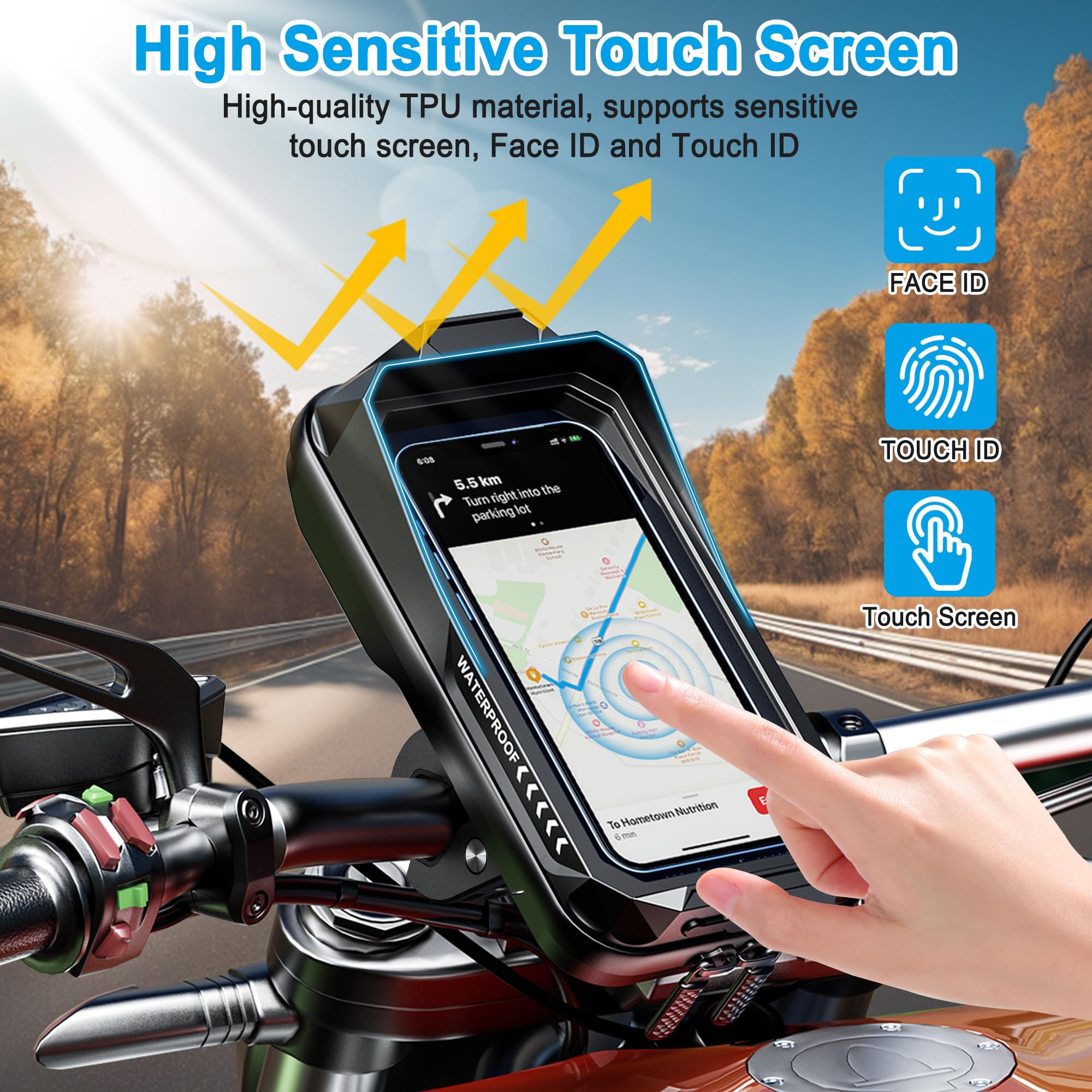 Support Téléphone Vélo Moto Universel 360° Rotation Porte Telephone Velo Guidon Etanche Support Telephone Trotinette Electrique Scooter avec Ecran Tactile pour Smartphones
