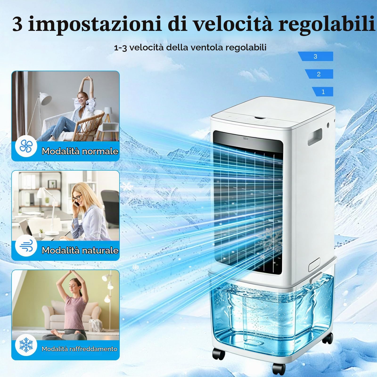 12L Rinfrescatore d'Aria Portatile, Raffrescatore Evaporativo con Telecomando, Timer, 2 Scatole del Ghiaccio