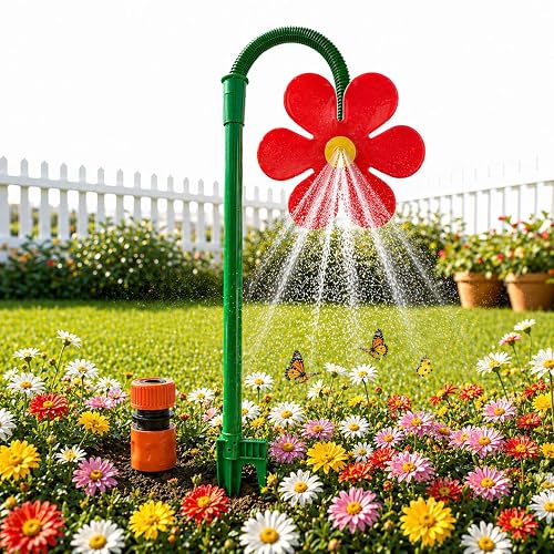 Red Push-to-Fit Drip Irrigation,Water Sprinkler, 360° Rotating Crazy Daisy Dancing