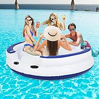 Vista 6 de YUSING Inflatable Pool Floats, 2-3 Person Giant Pool Float Lounger with Cup Holder for Adults & Kids, Floating Island for Indoor & Outdoor