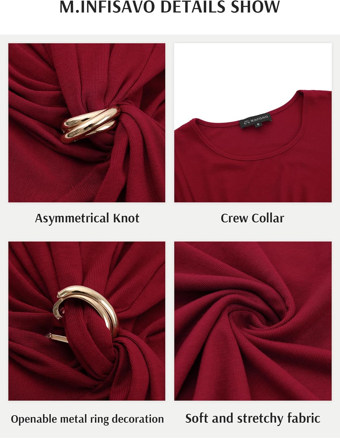 M.Infisavo Women’s Casual Tops with Front Twist Knotted Short Sleeve Round Neck Shirts Basic Trendy Blouses Outfit Slim Fit - Image 5