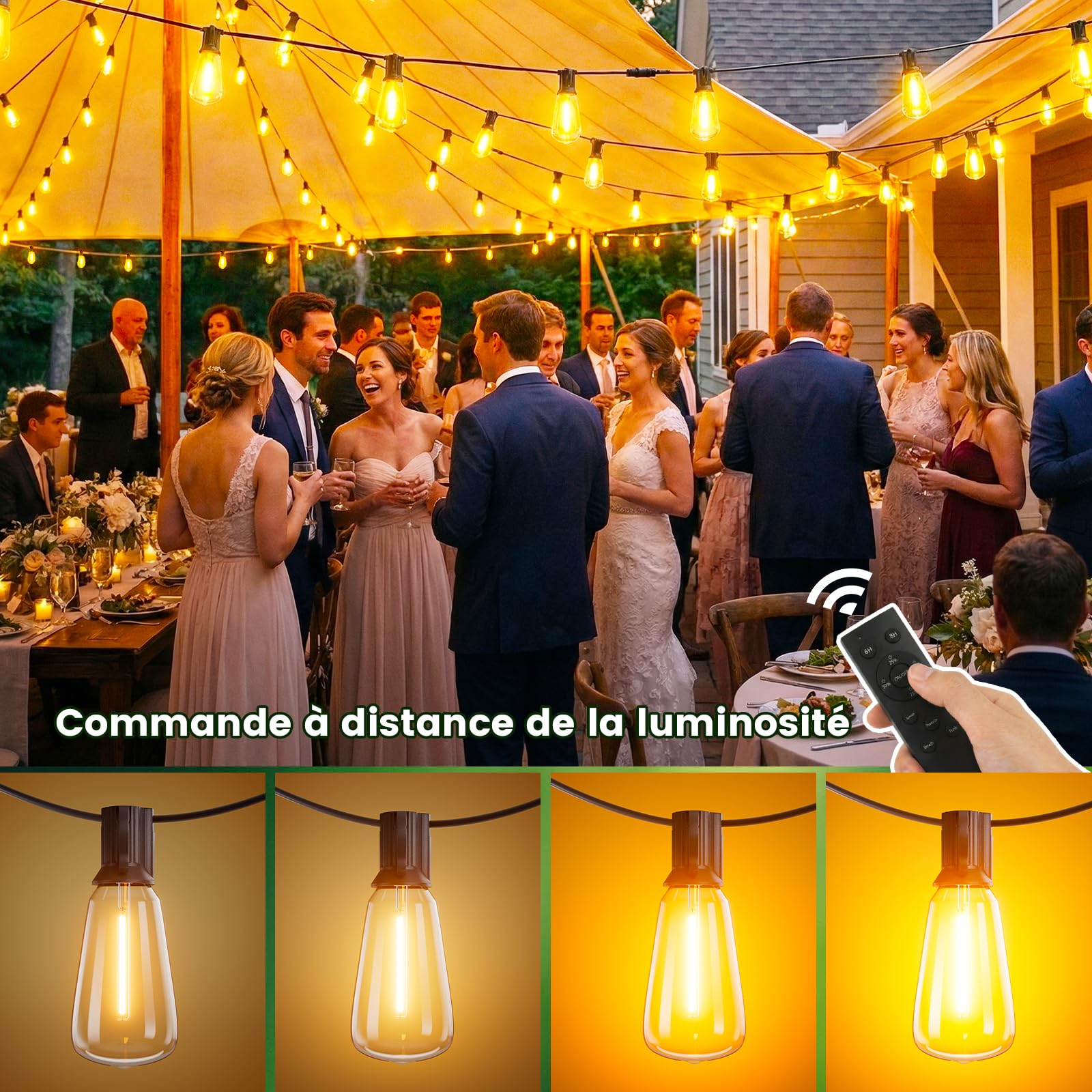 Yuusei Guirlande Lumineuse Exterieure, 36M Guirlande Guinguette Exterieur | Télécommande, étanche IP45, 46+2 ST38 Ampoules LED Incassables pour Terrasse Deco Jardin Pergola Balcon Mariages et Fêtes