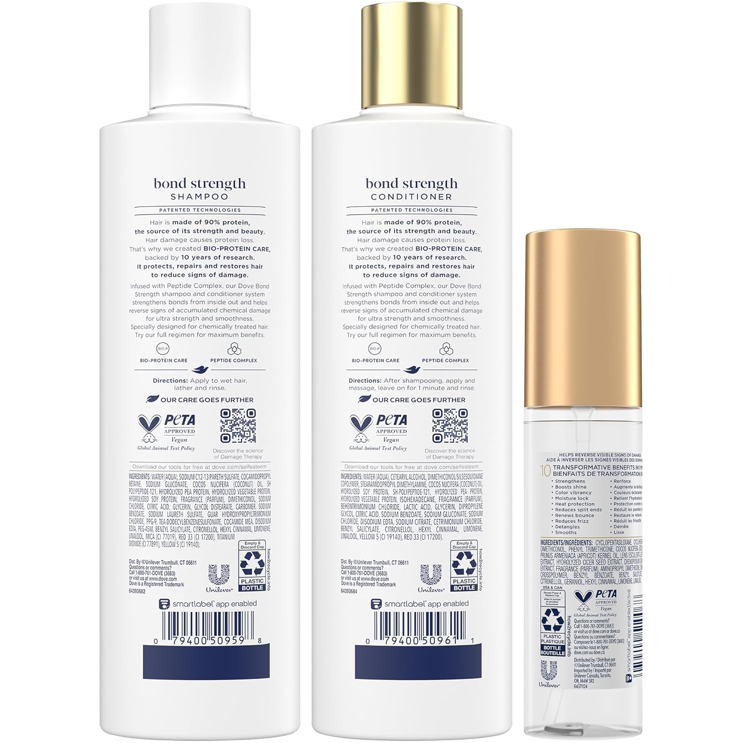 Dove Bond Strength Shampoo & Conditioner Set + Hair Serum Bundle – Repair Treatment for Damaged and Frizzy Hair (3 Piece Set) - Image 2