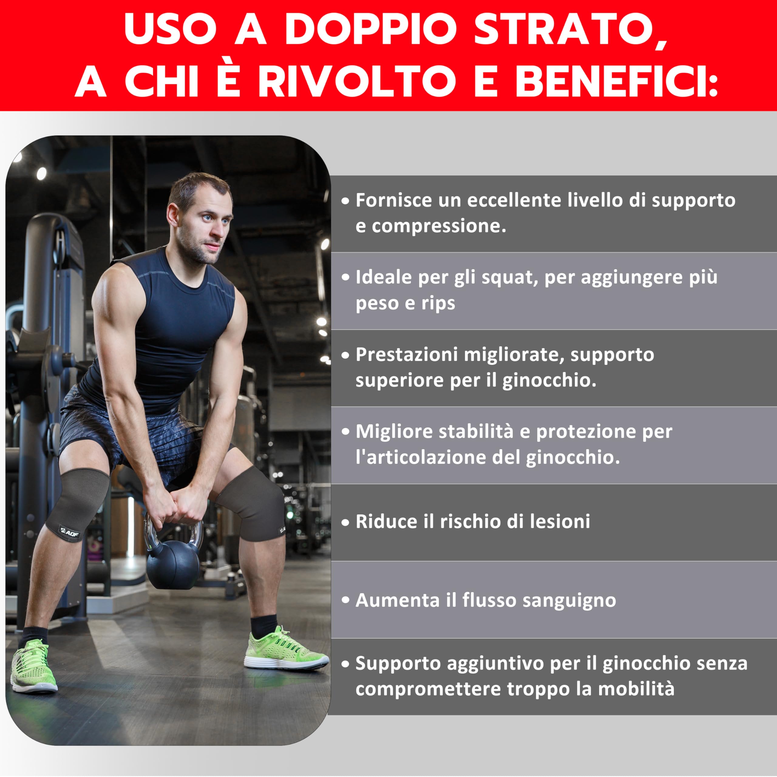 AQF Ginocchiere Palestra - Singolo, Doppio e Triplo Ginocchiere Powerlifting - Ginocchiere Uomo e Donna, Knee Support for Stacchi, Squat, & Pallavolo