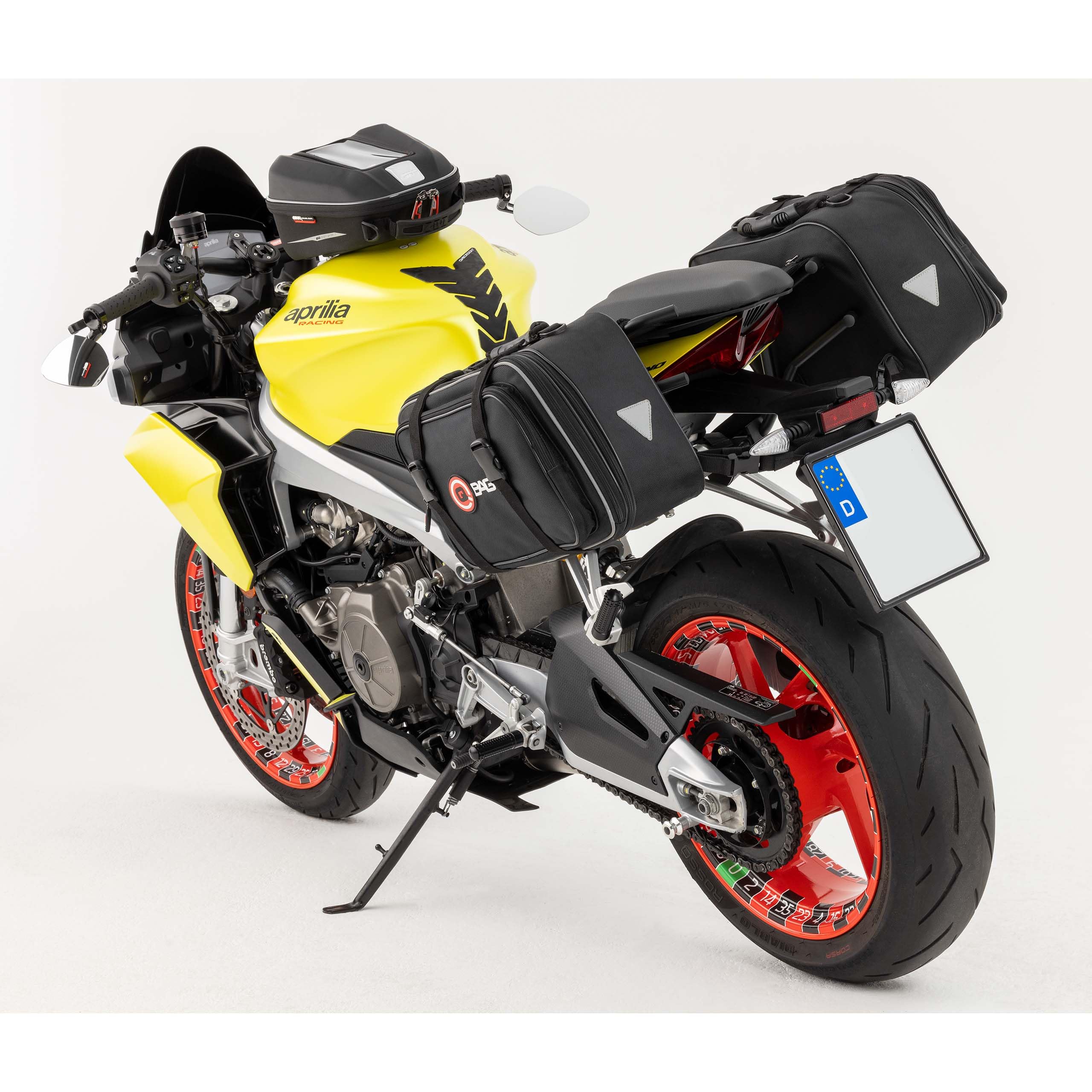 QBag Par de Alforjas para Moto, Capacidad de 30 a 46 litros, Desmontables, con Protector de Lluvia, Extensibles