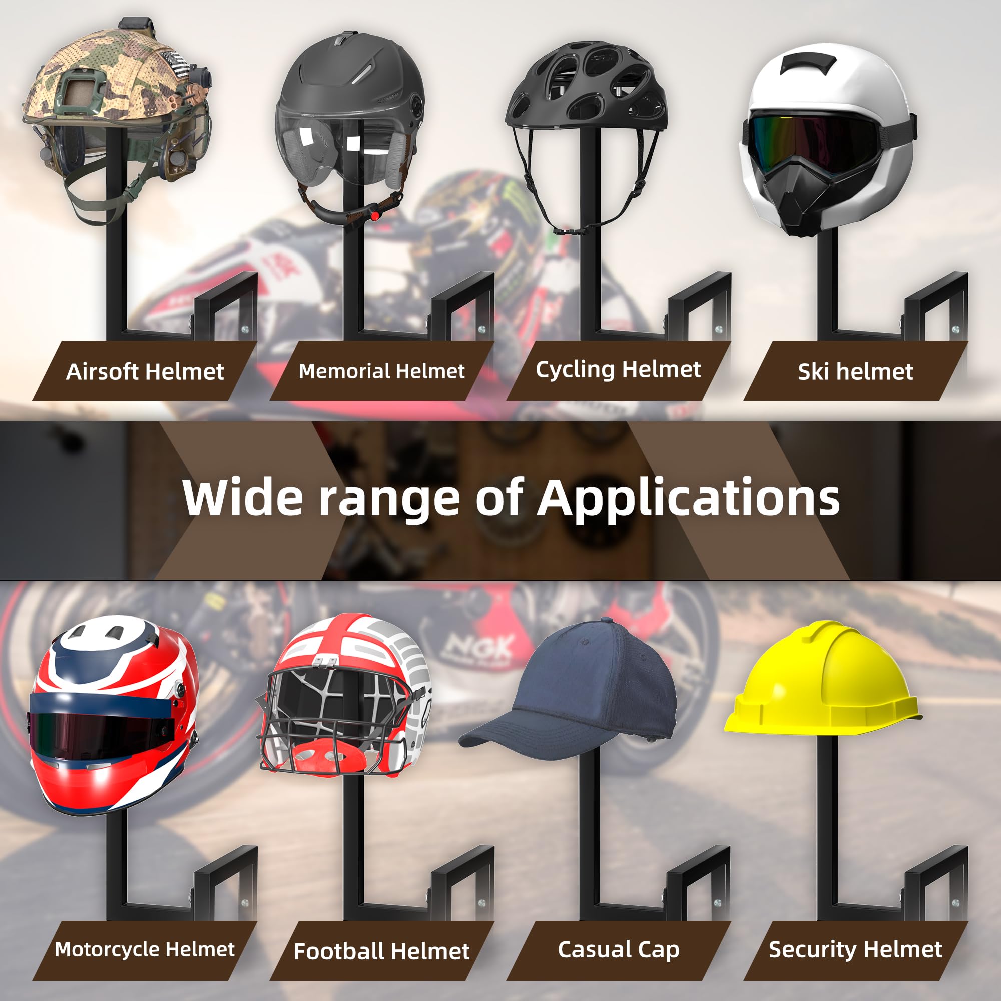 Aluminum Helmet Display Rack Aluminum Helmet Wall Mount - Lockable ...