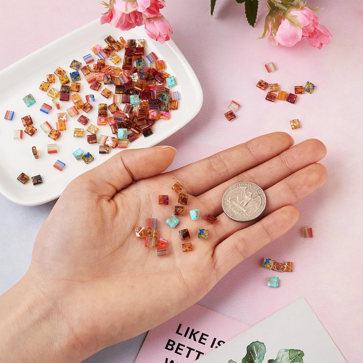 PH PandaHall 200Pcs Mixed Color 10 Style 5x4.55.5x25.5mm Glass Square, Rectangular Beads for Bracelet, Necklace, Earrings, Multilayered Jewelry Making - Image 7