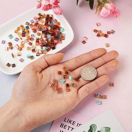 Miniatura 7 de PH PandaHall 200 cuentas cuadradas de cristal de 0.197 x 4.55.5 x 1.004 in, cuentas rectangulares para pulseras, collares, aretes, fabricación de